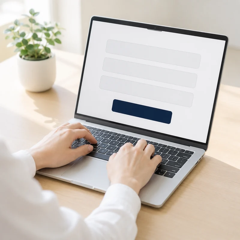 ノートパソコンで応募フォームに入力している手元